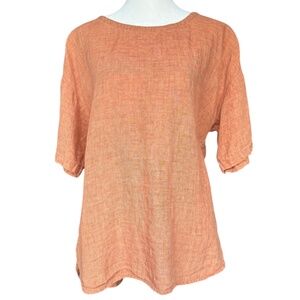 Eileen Fisher Orange Short Sleeve 100%‎ Linen Top Sz M